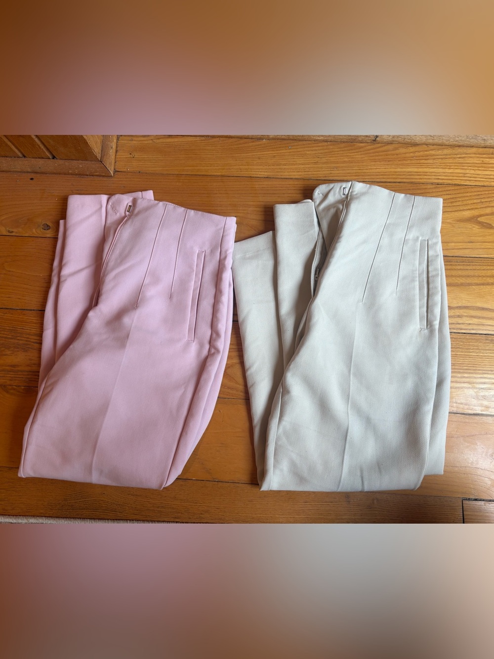 2 PACK: Zara Pink and Cream High-Waist Tailored Pants